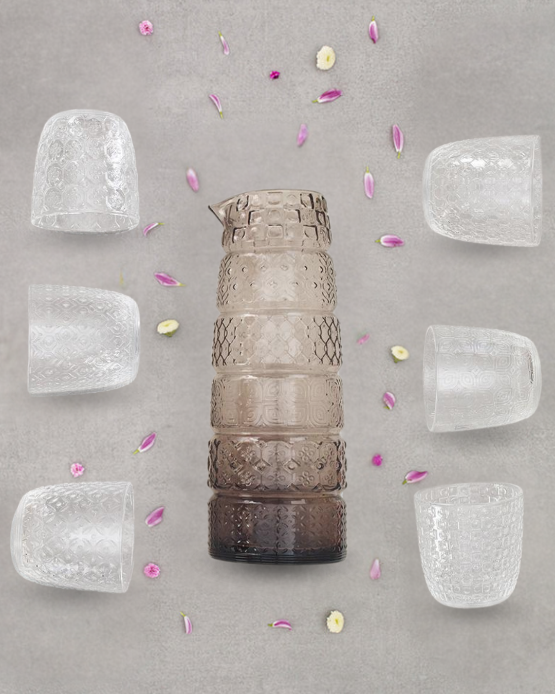 Set 6 glasses + jug Textures Smoke Grey