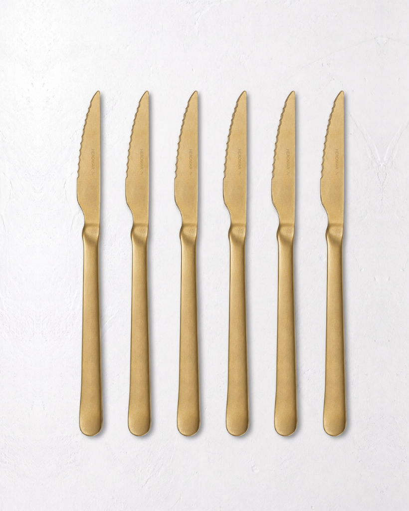 Set of 6 Tribeca Gold Vintage Steak Knives