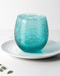 Set van 6 rieten turquoise glazen