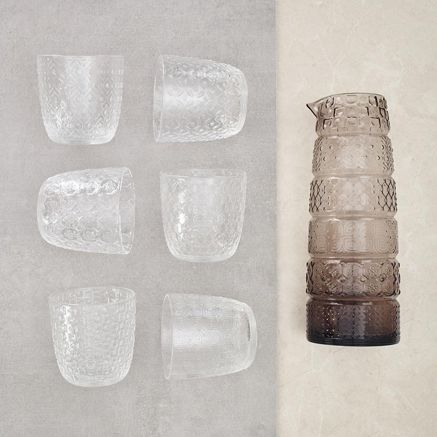 Set 6 verres + carafe Textures Smoke Grey
