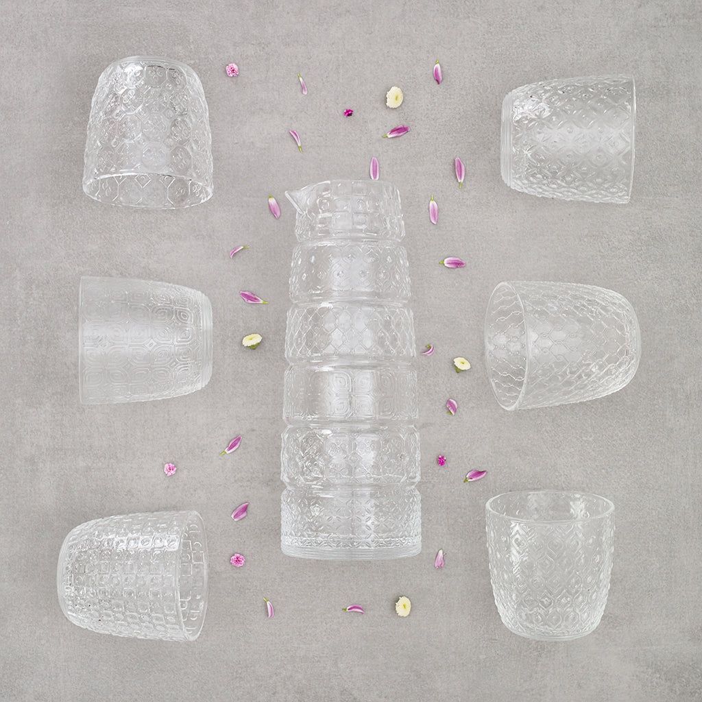 Set 6 glasses + jug Textures Clear